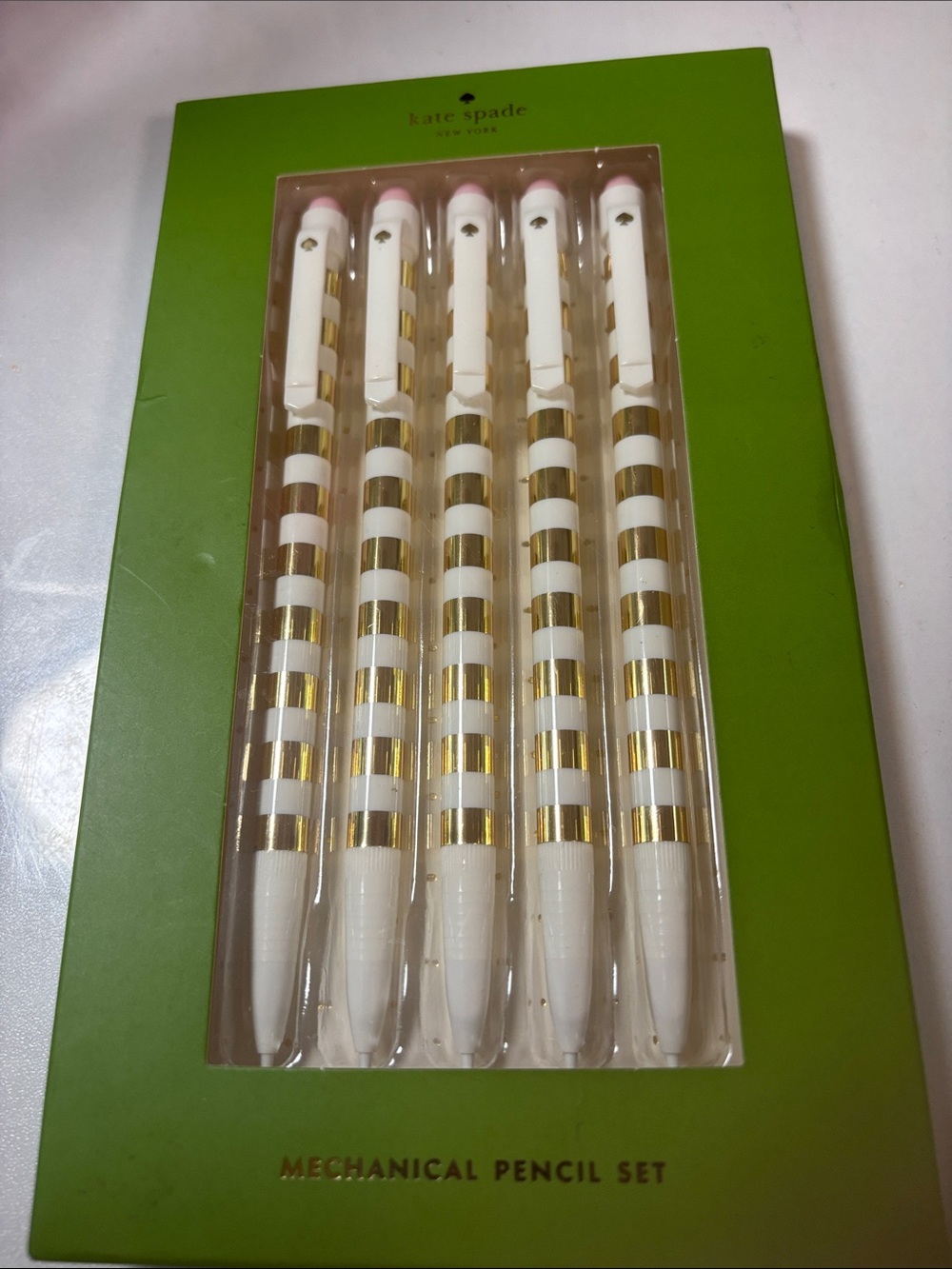 kate spade White & Gold Striped Mechanical Pencil Set